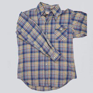 Vintage 70s Golden Bell Plaid Cotton Button Down Shirt Size M Retro